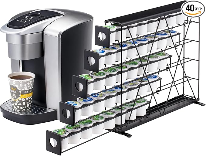 K Cup Holders for 5 Tier, 40 Pods K Cup Storage, Coffee Pod Holder for Countertop, K Cup Organizer Coffee Bar Accessories Black Metal