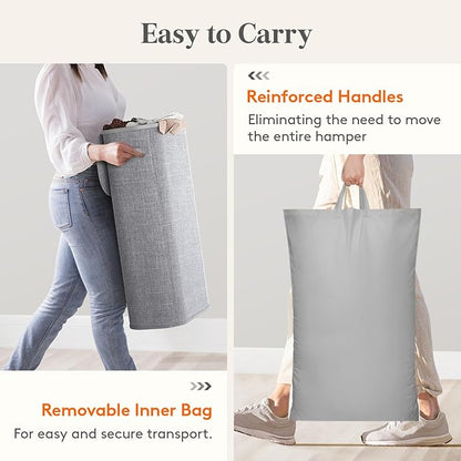 Lifewit Slim Laundry Basket with Lid, Narrow Large Laundry Hamper with Plastic Handles and Removable Bag, Tall Foldable Dirty Clothes Hampers for Laundry Room, Bedroom, Bathroom, Dorm, 75L Gray