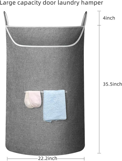 SAVERHO X-Large Hanging Laundry Hamper Bag, Door Hanging Hamper with Front Pocket Dirty Clothes Hanging Laundry Bag Large Size 35X22 inch Door Laundry Basket (Grey)