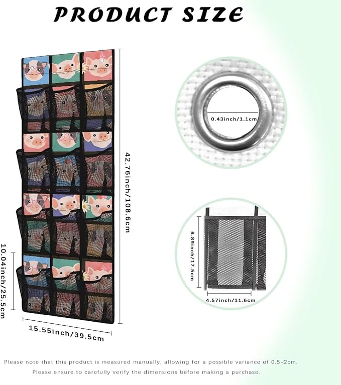 Funny Pig 12 Pockets Over the Door Shoe Organizer,Hanging Shoe Organizer for Door with 12 Mesh Pockets, Large Capacity Shoe Hanging Storage Bag,Headphone Storage Classroom