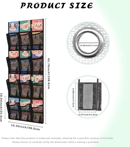 Funny Pig 12 Pockets Over the Door Shoe Organizer,Hanging Shoe Organizer for Door with 12 Mesh Pockets, Large Capacity Shoe Hanging Storage Bag,Headphone Storage Classroom