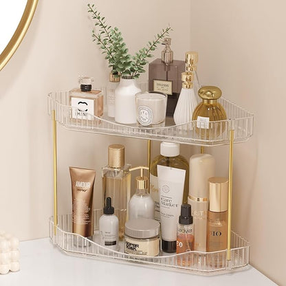 Lifewit 2-Tier Corner Bathroom Counter Organizer, Plastic Makeup Skincare Organizers Storage Countertop, Large Sink Cosmetic Perfume Shelf for Bedroom, Dresser, Kitchen, Vanity, Clear, 25 cm/10inch(H)