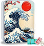 Metal Tin Box Sturdy Metal Storage Box with Lid, Large Container Holder for TCG Cards,Car Keys,Cookies,Tin Containers for Gift,5.0x3.7x1.6 Inch,Exquisite Pattern Design(Waves Sun)