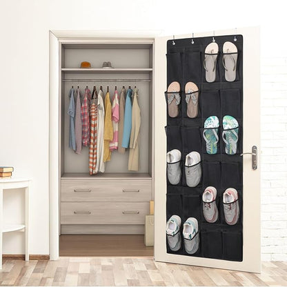 F-color Large Hanging Organizer - Over the Door Shoe Organizer, Cruise Essentials for Closet & Pantry, 24 Breathable Mesh Pockets, Space Saving Hanging Storage Holder with 4 Heavy-Duty Metal Hooks