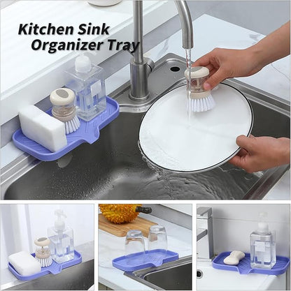 MicoYang Silicone Bathroom Soap Dishes with Drain Spout-Bathroom and Kitchen Sink Organizer,Sponge Holder,Dish Soap Tray,Perfect for Dispenser,Scrubber,Bottle on Sink or Counter-Light Purple 9.6"×5.3"