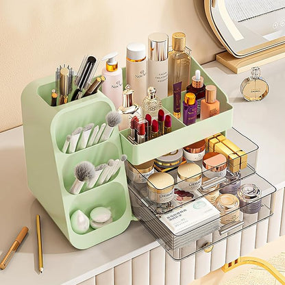 Makeup Organizer with Drawers,Large Capacity Countertop Organizer for Vanity,Bathroom and Bedroom Desk Cosmetics Organizer,Easy To Storage Skincare,Brushes,Lotions (Green)
