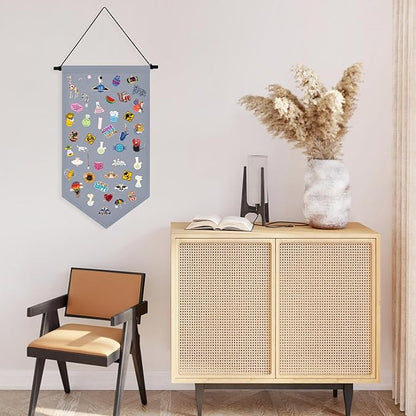 Kunyeah Wall Hanging Brooch Organizer Storage Case Colorful Canvas Pin Board Stand Enamel Pin Badge Hanging Holder Display Banner Earrings Collection Holder - Pins No Included (Gray)
