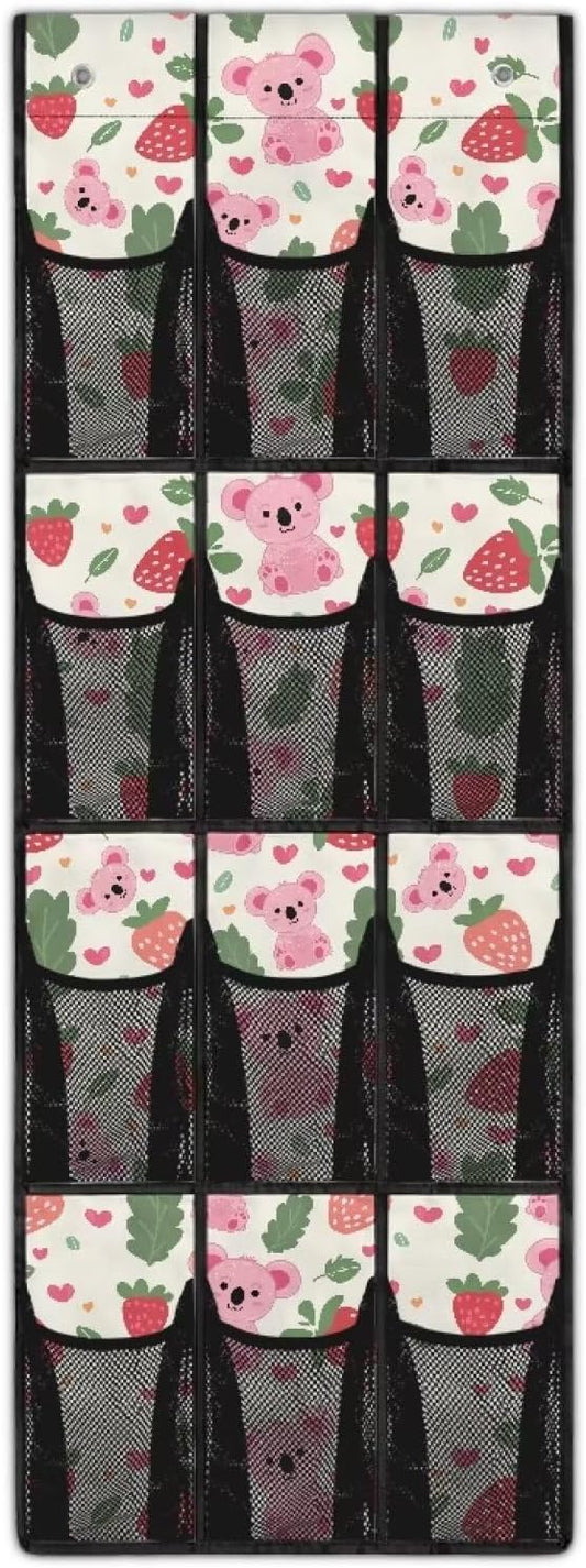 Cute Koala Behind Door Organizer Mesh Fabric Over The Door Shoe Organizer for Closet Strawberry Wall Hanging Storage Easy to Install Shoe Holder Hanger