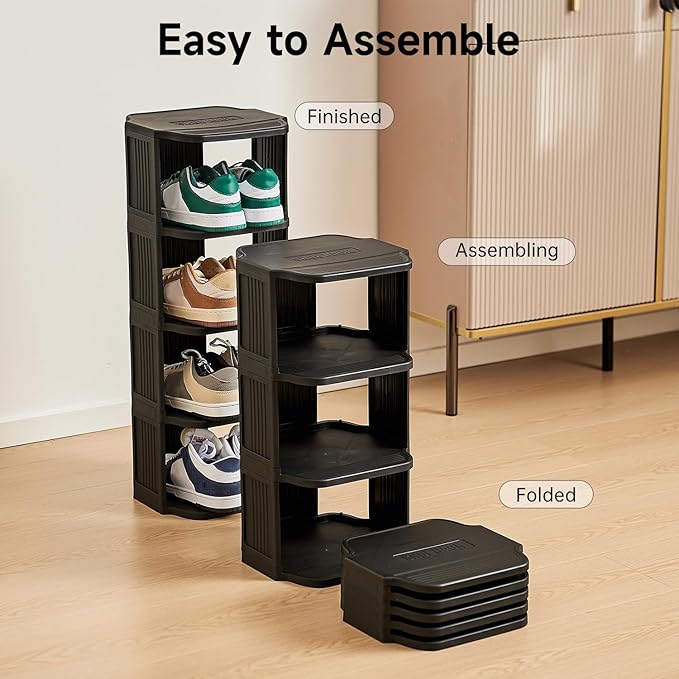 UFORU Vertical Shoe Rack, 9-Tier Plastic Stackable Storage Shelf for Small Closets and Narrow Spaces, Compact Free Standing Shoe Racks for Entryway Bedroom Dormitory