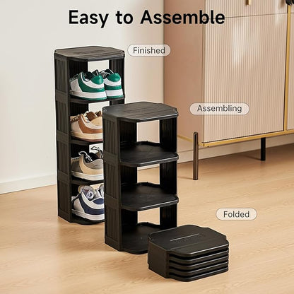 UFORU Vertical Shoe Rack, 9-Tier Plastic Stackable Storage Shelf for Small Closets and Narrow Spaces, Compact Free Standing Shoe Racks for Entryway Bedroom Dormitory