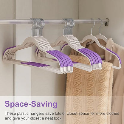 VECELO Non-Slip Clothes Hangers, 25 Pack Heavy Duty Plastic Hangers with 360° Rotating Metal Hook, Space Saving Wardrobe Organizer for Shirts, Coats, Pants, Dresses