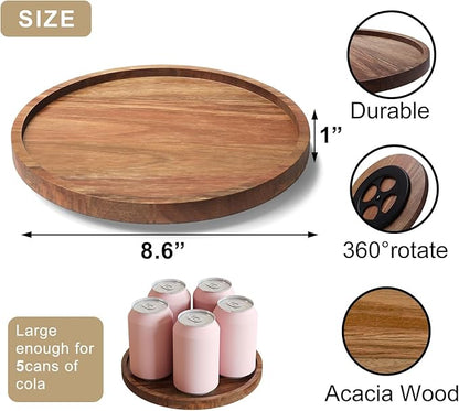 VERTORGAN Lazy Susan Organizer for Kitchen,Acacia Wood Turntable for Cabinet, Pantry, Table, Countertop, Vanity, Spice Rack（Small）