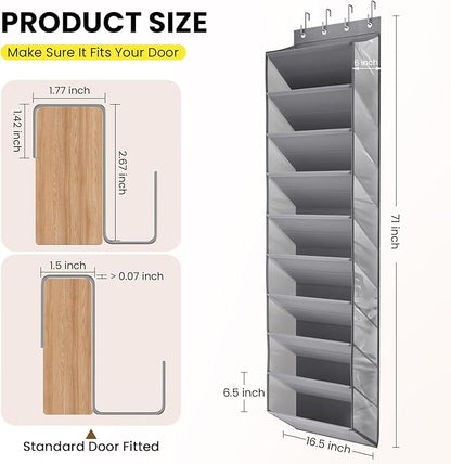 20-25 Pairs Over the Door Shoe Organizer, Clear Pockets Shoe Rack for Closet Door, 10-Tier Hanging Shoe Rack for Boots, Behind the Door Shoe Holder Fit All the Family's Sneakers, Boots, Heels, Grey