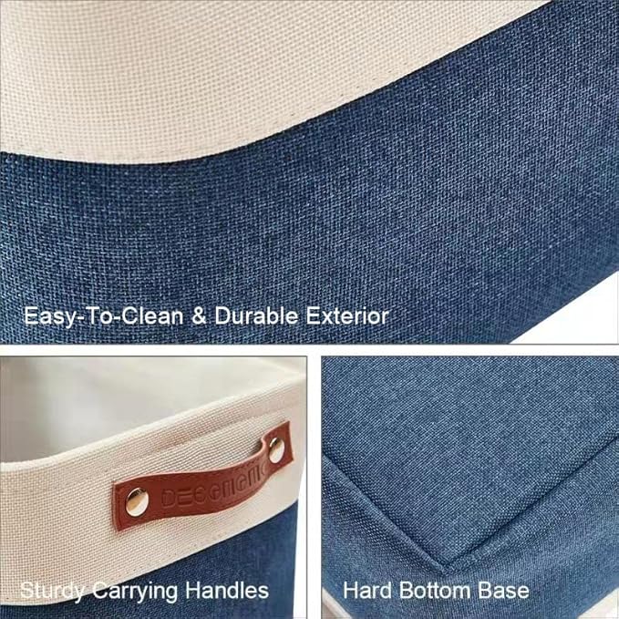 DECOMOMO Storage Bins, Large Fabric Storage Baskets for Shelves, Decorative Linen Closet Organizer, 15 x 11 x 9.5 inches (Navy Blue & White, 4 Pack)