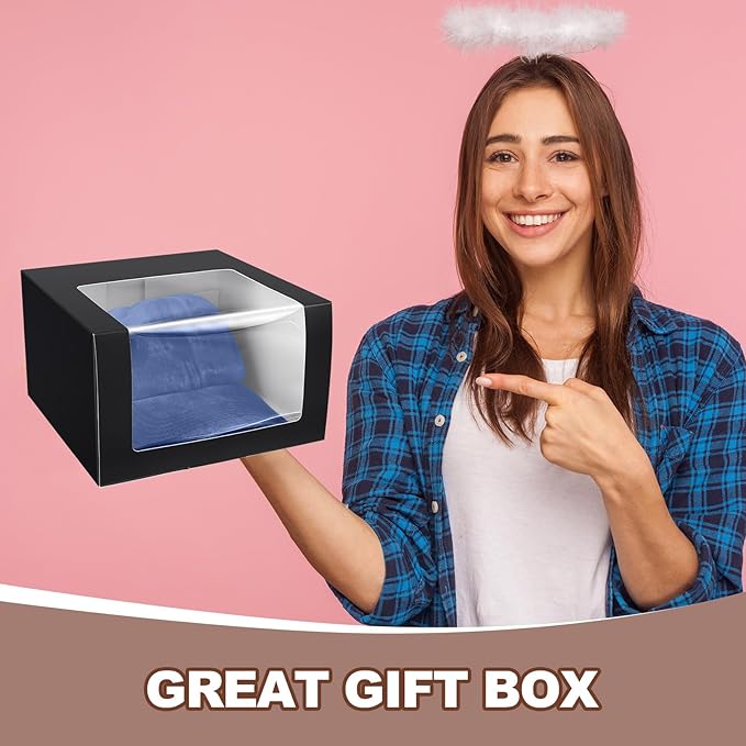DoubleFill 100 Pcs Hat Boxes with Clear Window, Foldable Gift Boxes for Baseball Caps, Storage, Display and Shipping (Black)