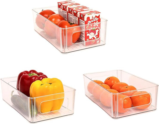 Refrigerator Organizer Bins 3 Pack Stackable Fridge Organizers with Handles Clear Freezer Storage Containers for Pantry, Cabinets,Shelves, Drawer – BPA-Free Plastic Kitchen Organizers
