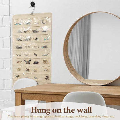Kenning 6 Pcs Hanging Jewelry Pocket Organizer Storage Roll with 80 Pockets, Dual Sided Hanging Women Jewelry Holder Accessories Holder Closet Earring Storage for Necklace Bracelet Ring