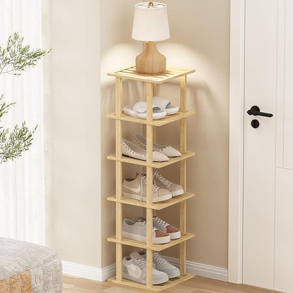 SHIISEWE Bamboo Shoe Rack - Vertical Skinny Shoe Shelf Space Saving Storage, Front Door Entrance Closet Corner Garage