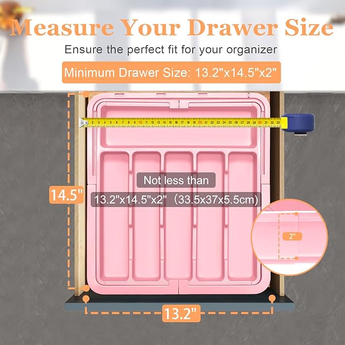 Spaclear Silverware Organizer Expandable Kitchen Utensil Drawer Organizer Large BPA Free Adjustable Cutlery Silverware Tray for Spoons Forks Knives Storage Divider for Kitchen Flatware 6-9 Slots Pink