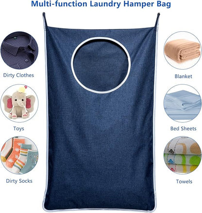 KEEPJOY 2 Pack Large Hanging Laundry Hamper Bag, 35x21.6 Inch Oversized Clothes Hanging Laundry bag with Hooks, Perfect for Managing Dirty Clothes Storage Bag (Blue,2-Pack)