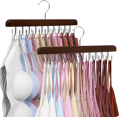 HOUSE DAY Belt Hanger for Closet 2 Pack, 40 Hooks Bra/Tie/Tank Top Hanger, Space Saving Hangers Storage Max 40 Belts/Ties, Sturdy Wooden Belt Rack Closet Accessories