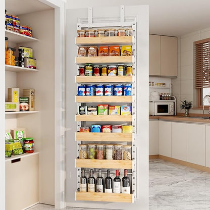 8-Tier Over The Door Pantry Organizer, Heavy-Duty Metal Wall Mount or Hanging Spice Rack, behind the door storage Shelves with Adjustable Basket, Back of Door Organizer for Kitchen Cabinet and Closet