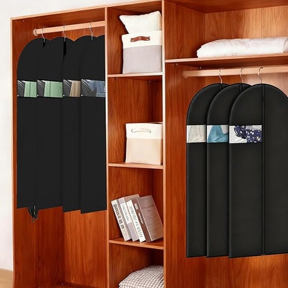 12 Pcs Garment Bags for Hanging Clothes, 47" x 24" Black Dress Garment Bag Set with Clear Window, Durable PEVA Coat Bags for Closet Storage & Travel