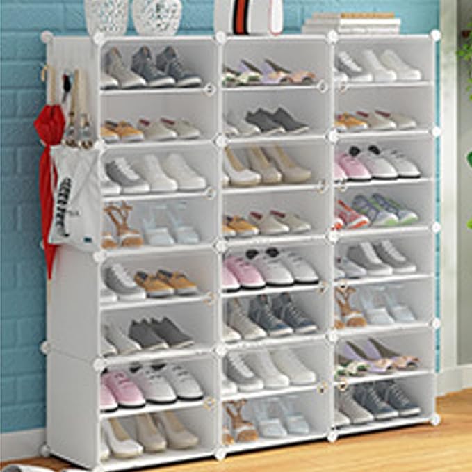 Free Standing Shoe Racks DIY Shoe Organizer Stackable Shoe Cabinet for Closet Entryway Living Room Small Space Shoe Shelves Clear Door Easy Assembly