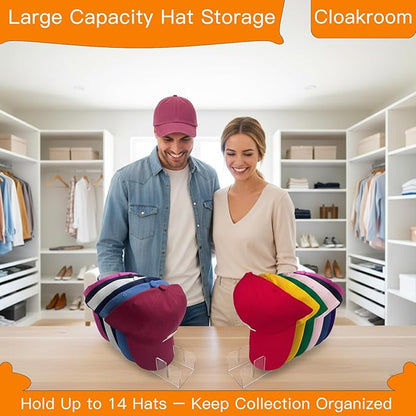 Hat Stands, Holder Organizer for Baseball Caps, 2 Pack Acrylic No-Install Hat Rack for 14 Caps Storage, Hat Organizer Display Stand for Closet, Bedroom, Dresser, Office, Shelf Decoration