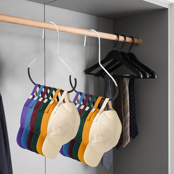 lasuroa 4pcs Hat Organizers, Durable Anti-Slip Baseball Hat Storage Hanger Practical Closet Accessories Suitable for Beanie Belt Tie Scarves Purse (Black)