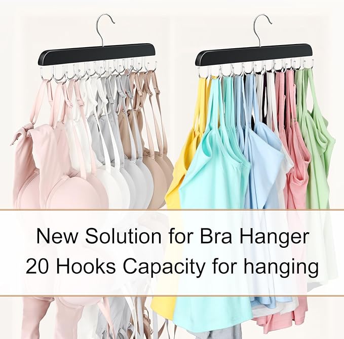 2 Pack Bra Hanger, Capacity Foldable Tank Top Hanger with 40 Hooks, Bra Hangers for Closet Organizer, Premium Wooden Space Saving Hangers Closet Organizers and Storage for Dorm & Apartment