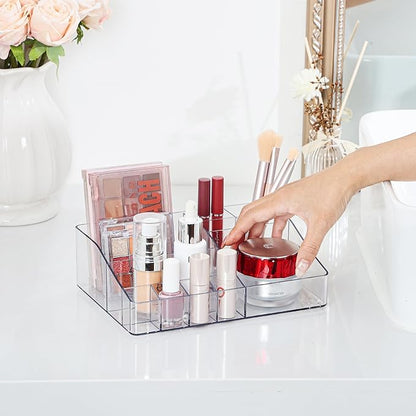 Vtopmart 1 Tier Clear Makeup Organizer with Drawer, Cosmetic Storage for Dresser Countertop and Bathroom Vanity, Beauty Holder for Lipstick Brush Skincare
