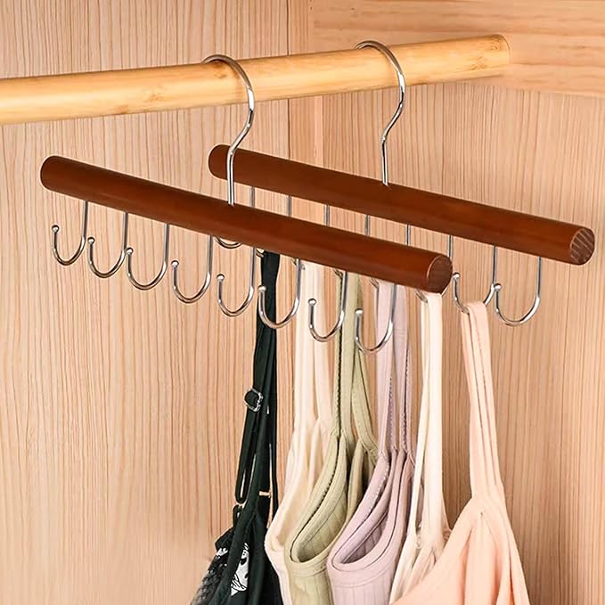 2PCS Belt Organizer Hanger,Sturdy Wood Belt Rack Closet Accessories with 8 Hooks Belt Organizer for Closet Organizers and Storage (Mahogany)