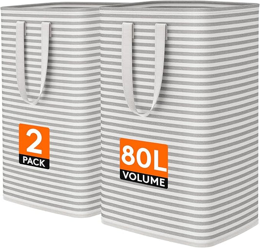 Lifewit 2 Pack Laundry Basket 80L Each, Collapsible Clothes Hamper with Reinforced Handles, Freestanding Waterproof Design for Bedroom and Laundry Room, Grey 160L Total