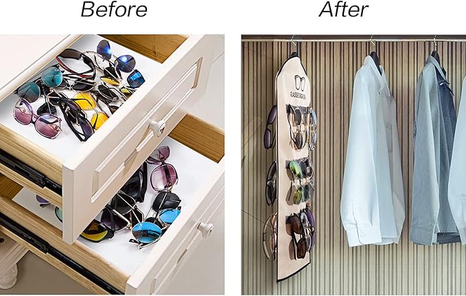TRIUMPH VISION Hanging Sunglasses Organizers Eyeglasses Holder Stand, 30 Slots Eyeglass Case Eyewear Wall Organizer Multiple Eyeglasses Storage Sunglass Wall Mount Glasses Case Foldable Travel