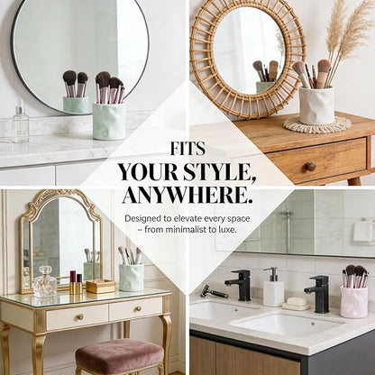 Premium Ceramic Makeup Brush Holder - Weighted & No-Tip Organizer with Easy-Clean Glaze, Vanity Storage for Brushes, Elegant Bathroom & Dresser Tabletop Decor An ideal gift for women (beige)