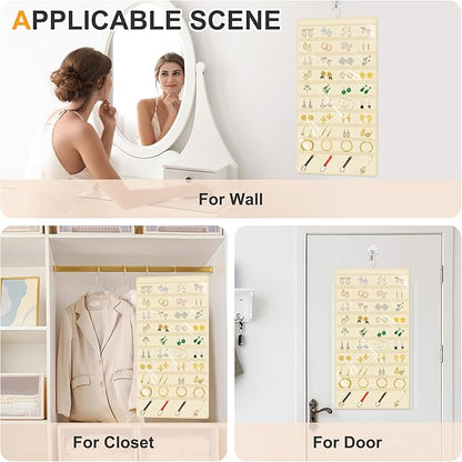 Hanging Jewelry Organizer Storage for Closet Wall Door Travel with 80 Clear Double-Sided Pockets for Earrings, Necklaces, Rings, Bracelets,1 Pcs