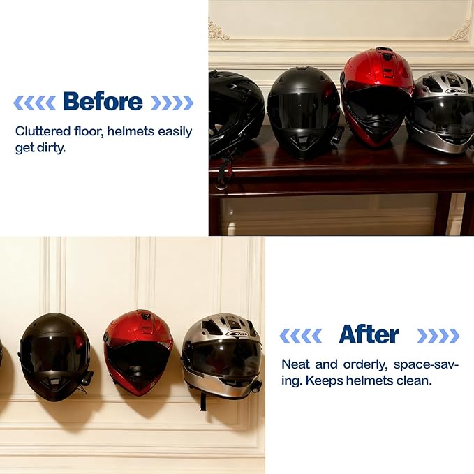 Gugxiom 4 Pcs Wall Mounted Helmet Rack, Motorcycle Helmet Holder, Heavy-Duty Construction with Screws, for Equestrian Motorcycle Baseball Rugby Helmetet (4)