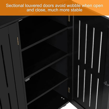 Topeakmart Shoe Rack Frees Standing Storage Organizer 4 Tier Shoe Shelf Storage Louvered Door Entryway Hallway Furniture for Living Room Bathroom Black