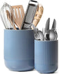LE TAUCI Utensil Holder for Kitchen Counter, 7.3"+5.4" Fluted Ceramic Utensil Crock Organizer for Countertop, Heavy Large Holder for Spatulas, Spoons, Set of 2, Dusty Blue