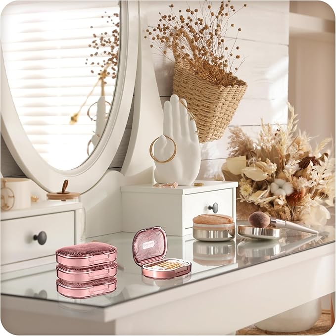 Kigley 4 Pcs Hair Tie Container Small Portable Travel Cotton Swab Holder Flosser Dispenser with Lid Plastic Box Storage Containers for Small Items, 3.94 x 2.76 Inch (Pink)