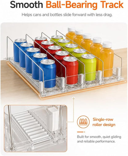 Can and Bottle Sliding Organizer Tray,Front-Fridge Self-Feed Beverage Rack for Kitchen,Pantry,Convenience Store,Retail Shelves(75-410 mm)