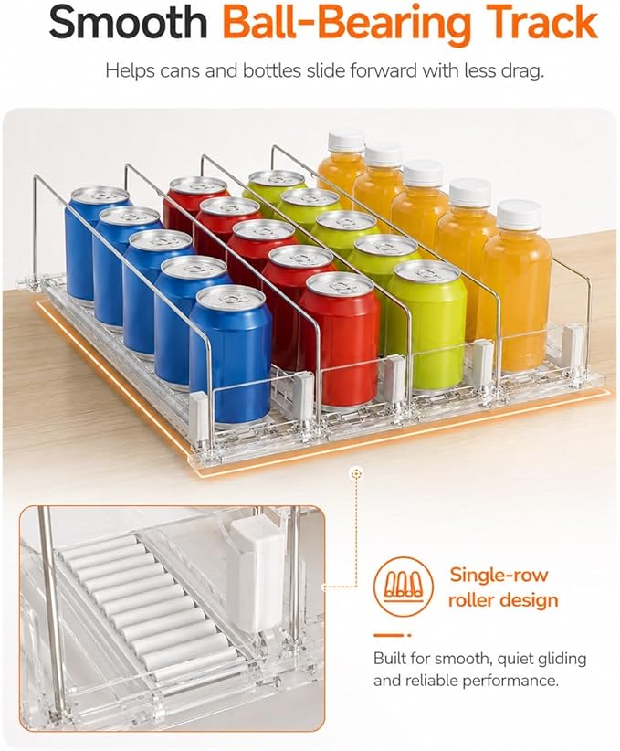 Can and Bottle Sliding Organizer Tray,Front-Fridge Self-Feed Beverage Rack for Kitchen,Pantry,Convenience Store,Retail Shelves(75-310 mm)