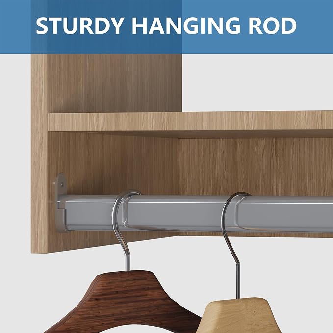 Modular Closet System, 72" Wide Closet Organizer System with Towers and Hanging, Wood Closet Tower Storage for Walk In Closets, Wall Mounted Wardrobe Organizer Kit System, Bedroom, Wood