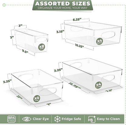 Sorbus Variety 20-Pack Clear Plastic Organizing Bins – Clear Bins for Organizing, Refrigerator Organizers, Fridge Organizer, Pantry Storage, Kitchen Organizer, and Pantry Organizers and Storage Bins