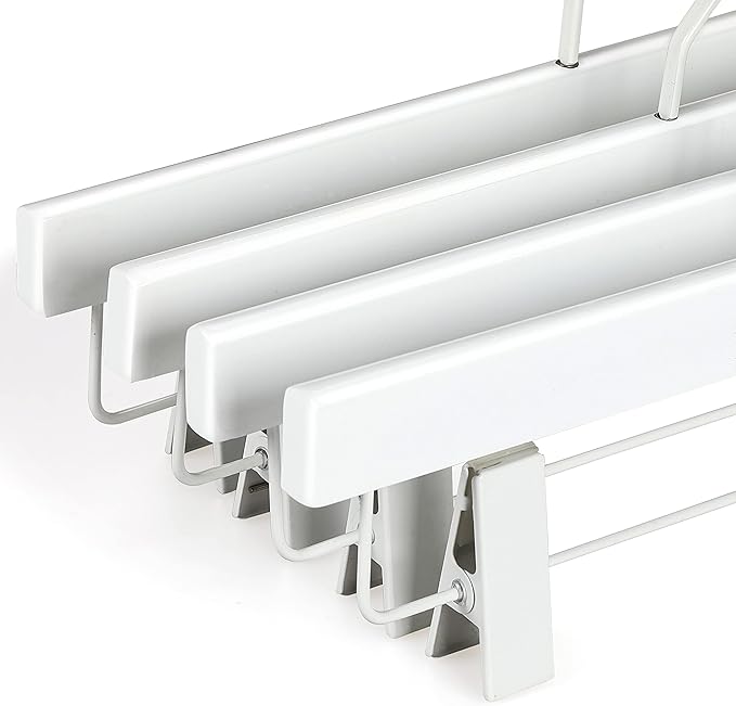 TOPIA HANGER All White Wooden Pants Hangers, Wood Skirt Hangers with Clips, Deluxe Hanger with 360° Swivel Anti-Rust Flat Hook, Smooth Finish Wood for Slacks Trousers Hanger 20 Pack -CT03W