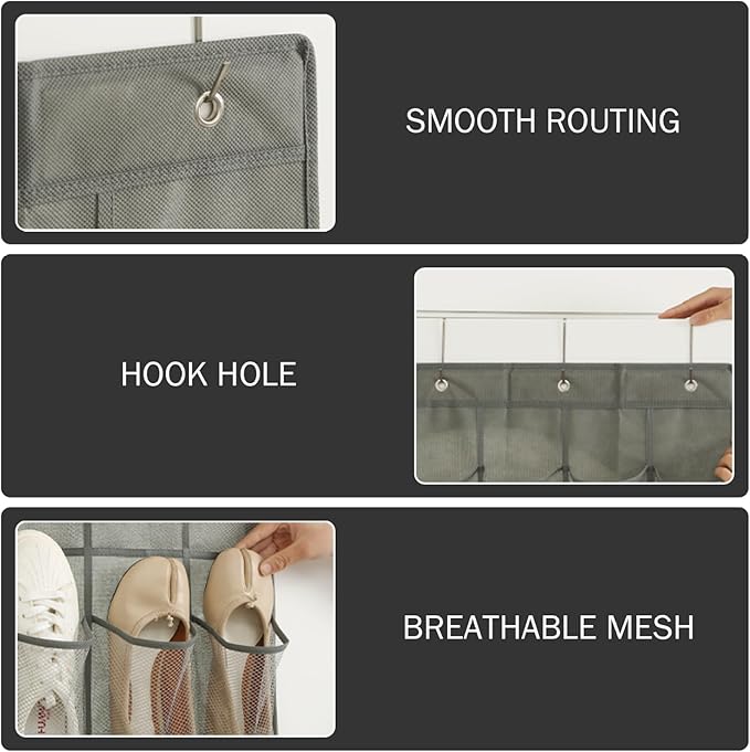 Shoe Hanger for Door 24 Mesh Pocket over the Door Shoe Organizer Space Saving Hanging Storage Holder with Hooks 64x19 Inch White