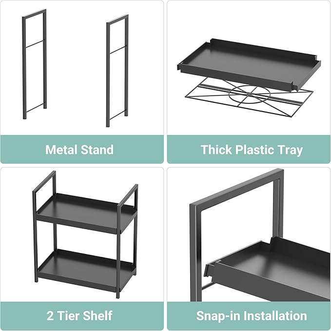 Bathroom Organizer Countertop, 2 Tier Counter Storage Shelf for Makeup Perfume Skincare Cosmetic Beauty Product, Small Vanity Countertop Tray Stand Rack Holder for Mens Bathroom Sink Dresser, Black