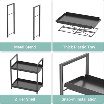 Bathroom Organizer Countertop, 2 Tier Counter Storage Shelf for Makeup Perfume Skincare Cosmetic Beauty Product, Small Vanity Countertop Tray Stand Rack Holder for Mens Bathroom Sink Dresser, Black