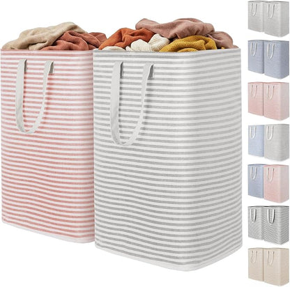 Lifewit 2 Pack Laundry Basket 85L Each, Collapsible Clothes Hamper with Reinforced Handles, Freestanding Waterproof Design for Bedroom and Laundry Room, Grey&Pink 170L Total